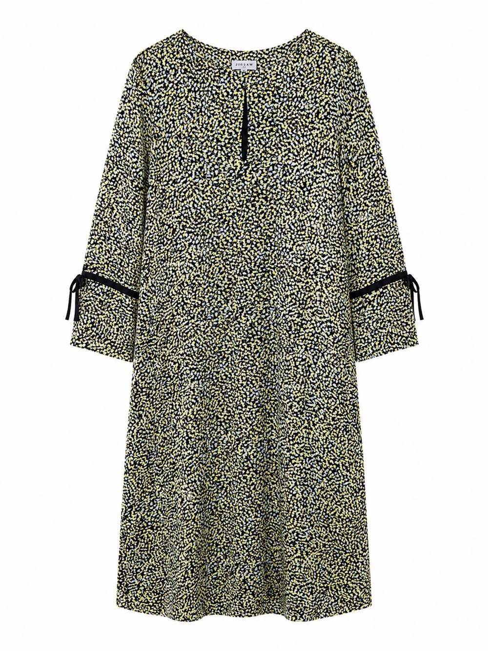 Jigsaw London Leaf Print Shift Dress Bell Sleeve Keyhole Mod Whimsigoth-Sz 12